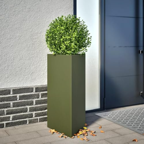 Homgoday Macetero triangular verde oliva 40 x 34,5 x 70 cm de acero, decoración de muebles, jardinera de exterior, jardinera con rejilla para jardín STYLE851163