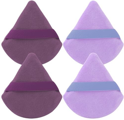 4 Pièces Houppette Maquillage, Bouffées de Maquillage Triangle, Houppettes à Poudre, Houpette en Coton Réutilisable pour Femme Filles Visage Maquillage