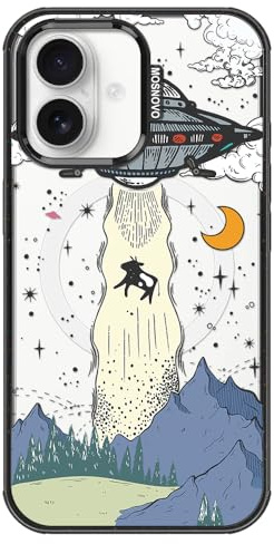 MOSNOVO for iPhone 16 Case, Fit for MagSafe, Military-Grade Drop Protection, Shockproof Bumper, Aesthetic Magnetic Phone Case for iPhone 16, UFO/Black