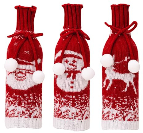 Qcbuegof Christmas Jumper Wine Bottle Covers Handmade Wine Bottle Jumper for Christmas Decorations Wine Bottle Sleeves Holiday Knitted Bottles Jumper