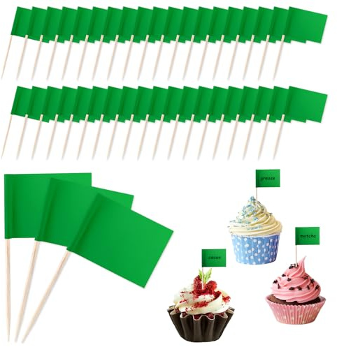 Guduling 100 Pcs Buffet Food Labels,Green Flags on Sticks,Food Flags,for Buffet, Cheese Markers, DIY Stick Flag,Party Decoration,Cocktail Picks for Partys, Bar, Sport Events(Green)
