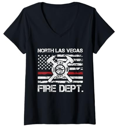 Damen North Las Vegas Nevada Fire Department Thin Red Line Feuerwehrmann T-Shirt mit V-Ausschnitt