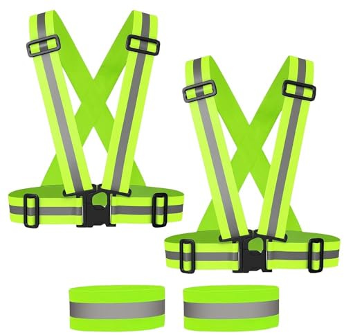 JCSJK 2PCS Reflektierende Sicherheitsweste Set + Reflektorband, Warnweste Laufen Verstellbar Reflektorweste Reflektoren Kleidung für Damen Herren Kinder Fahrrad, Joggen, Laufen, Wandern