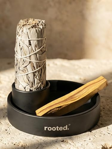 rooted.® 3in1 Design Räucherschale [MATT SCHWARZ] – Feuerfeste Keramikschale für Palo Santo, Weißen Salbei & Räucherstäbchen | Modern, Minimalistisch & Für Rituale und Reinigung
