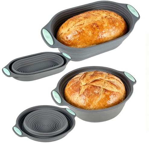 SUNNYNEST 2pcs Silicone Foldable Bread Fermentation Basket Set | Bread Proofing Basket,Bread Making Tools for Baking & Proofing Artisan Bread