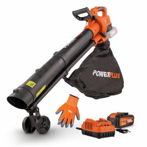 Powerplus Dual Power Akku-Laubbläser POWDPGBVS1-40 V Akku-Laubbläser, 3-in-1: Häckseln, Blasen und Saugen, 210 km/h maximale Luftgeschwindigkeit, mit Batterie und Ladegerät