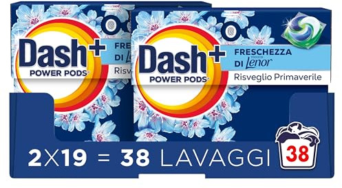 Dash Power Pods Detersivo Lavatrice In Capsule, 19 Lavaggi, Freschezza Di Lenor, Risveglio Primaverile, rimuove addirittura gli odori di sudore vecchi di 7 giorni, per una pulizia impeccabile