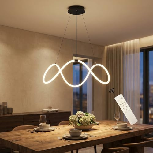 Moderne LED Hängelampe Dimmbar, 68W Wellenförmige Pendelleuchte aus Silikon, 90cm Ring Design Deckenleuchte mit Fernbedienung, 3 Farbtemperaturen, Verstellbare Höhe für Wohnzimmer, Esszimmer, Schlafzi