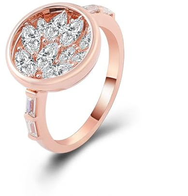 Epinki Women Ring 14K Rose Gold Round with Marquise Shape Moissanite Rings Engagement Wedding Jewellery Size V 1/2