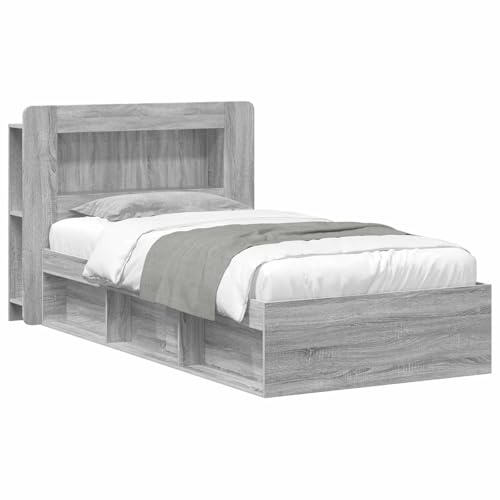 vidaXL Bettgestell mit Stauraum Grau Sonoma 100 x 200 cm Holzwerkstoff, Moderne Schlafzimmermöbel, rechteckiger Holz-Bettrahmen, praktische Aufbewahrung, minimalistischer Stil