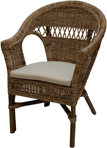 Stapelbarer Rattansessel mit Sitzpolster Korbsessel aus echtem Rattan im Landhaus Stil (Grau Natur)