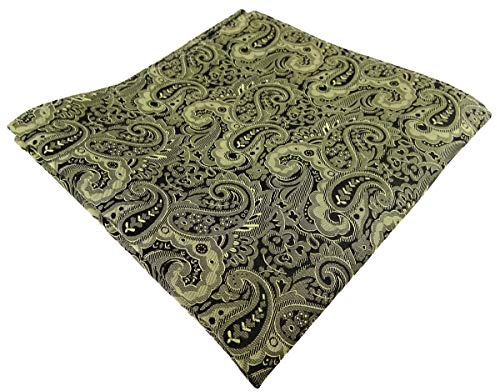TigerTie Designer Seideneinstecktuch in grün oliv schwarz paisley gemustert