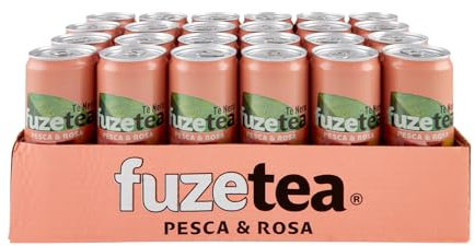 Fuze Tea, Bevanda Rinfrescante Analcolica di Té al Gusto Pesca e Rosa, con Zuccheri ed Edulcorante - 24 Lattine da 330 ml