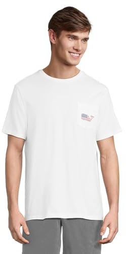 Vineyard Vines Men's Short-Sleeve V V Americana Whale Pocket T-Shirt, White Cap, XL