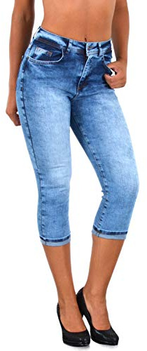 ESRA Capri Jeans Damen Sommer Damen Capri Jeans 3/4 Hose Damen Sommer Damen 3/4 Hose Sommer Kurze Jeans 3/4 Damen Caprihose High Waist Jeans Damen hoher Bund bis Übergröße J740