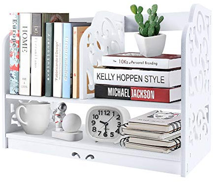 Desktop Bookshelf Wooden Desktop Organiser Shelf Office Storage Rack Display Wood Shelf Counter Bookshelf for Desk Multi-purpose Desktop Shelf Unit for Office Accessories, Kitchen and Bathroom