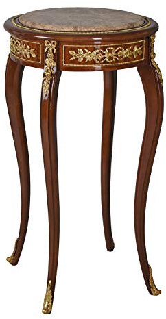 Blumentisch „Madame Amelie“ – Runder Barock Beistelltisch aus massivem Holz mit Marmorplatte (Ø 44 cm, H 80 cm), handgearbeitetes Antik-Stilmöbel cat821 Palazzo Exklusiv