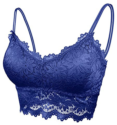 FEOYA Reggiseno Push Up Imbottito da Donna Pizzo Ricamato Reggiseno Senza Ferretto Taglie Forti Reggiseni Sportivi Blu M