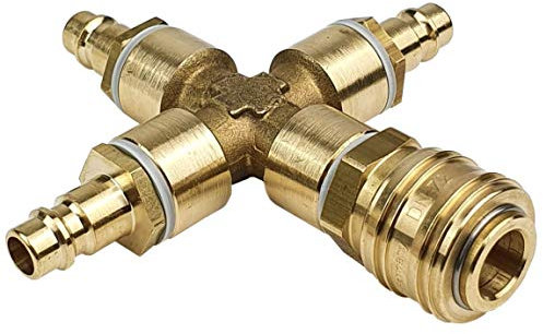 Druckluftverteiler 3-fach mit Kupplungsstecker, Kupplung & Dichtung Druckluftweiche 1/4 Zoll mit 3x Stecknippel & 1x Kupplungsdose NW 7,2 Luftweiche X Verteiler