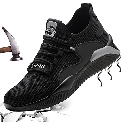 Mitudidi Arbeitsschuhe Herren Damen Sicherheitsschuhe Leicht mit Stahlkappe Stahlkappenschuhe Sportliche Schutzschuhe Atmungsaktiv rutschfest Schwarz Grau 43 EU