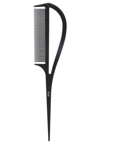 Pettine a coda, pettine per balayage a denti fini resistente al calore, pettine per capelli ricci, pettine per cotonare e intrecciare, pettine per riga con manico ricurvo per lo styling (nero)