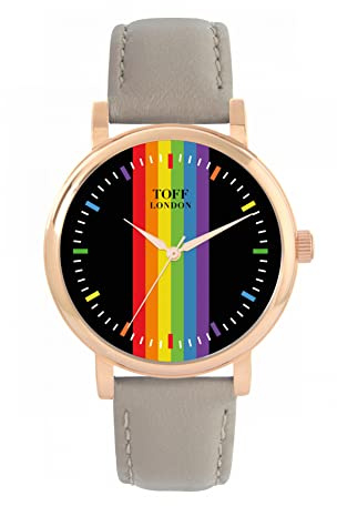 Toff London Pride Lineare Schwarze Schlagstöcke Uhr Damen 38mm Gehäuse 3atm wasserdichtes Quarzwerk Luxus modisch