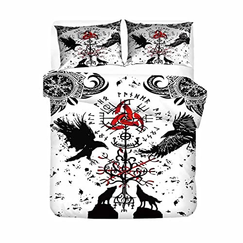 RFFLUX 3D Wikinger Bettwäsche Set 135x200 cm 2teilig mit Reißverschluss Weiche und Angenehme Schlafkomfort Microfaser Bettbezug Wikinger Krähe Kinderbettwäsche mit Kissenbezug 80x80 cm