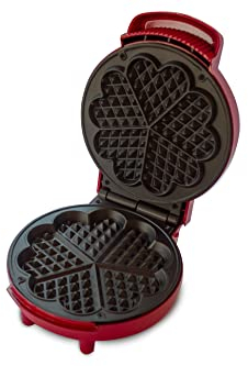 BEHOME Gaufrier puor Gaufres Coeur avec revêtement anti-adhésif, Pieds Antidérapants, 1000 W | Appareil à Gauffres pour 5 gaufres à la fois, rouge
