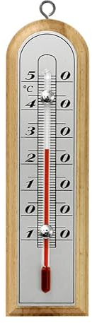 Zimmerthermometer Thermometer Innen Außen Holz Metall Außenthermometer Analog Raum Garten (hell) MD3