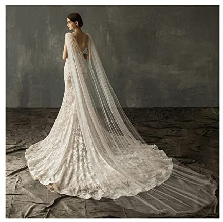 YEKIM Brautschleier Weiß Elfenbein Hochzeit Zubehör Strass Applikationen Braut Schulter Schleier Kathedrale Tüll Langer Umhang Umhang Schal Cape Schleier