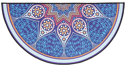 Warmhm Indoor Outdoor Rug Half Round Door Mat Non-Slip Entrance Way Rug Semi-Circular Area Rug Waterproof Bathroom Entrance Mat for Patio Front Door (Blue) Semi Circle Rug