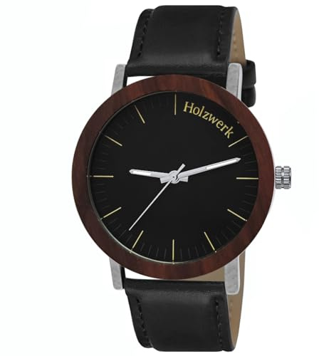 Holzwerk Germany Handgefertigte Designer Damen-Uhr Herren-Uhr Öko Natur Holz-Uhr Leder Armband-Uhr Analog Klassisch Quarz-Uhr Braun Schwarz