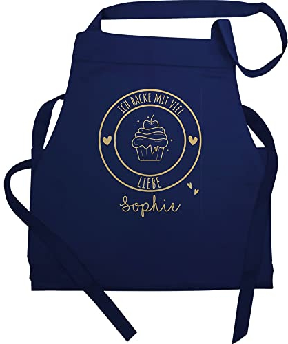 Schürze - Backschürze - Ich backe mit viel Liebe I Geschenk Hobbybäcker I Geschenk Backen - 60x87 - Navy Blau - back schuerze plätzchen damen backfans backschürzen cookie baking sprüche