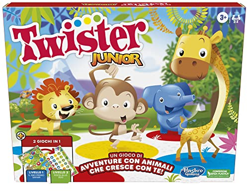Twister Junior – Hasbro Gaming – Doppelseitige Spielmatte – 2 Spiele in 1 – Brettspiel für Jungen und Mädchen, italienische Version