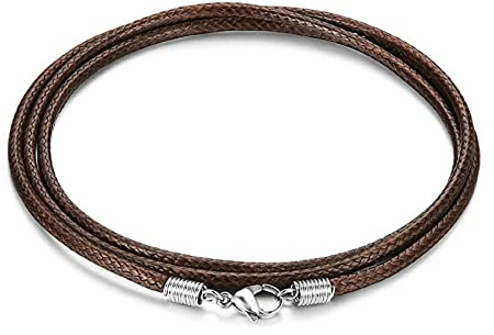 Sora Tuki Leather Necklace Cord with Clasp, 16inch-24inch Braided Rope Necklace for Men Women 316L Stainless Steel Clasp, 2mm Brown Leather Cord Necklace Brown Leather Necklace 24inch