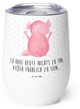 Mr. & Mrs. Panda thermosbecher Axolotl Hurra - Geschenk, kaffee tasse, Edelstahlbecher, Lurch, Fröhlich, Thermobecher, Motivation, Thermo Becher, Edelstahl Weinbecher