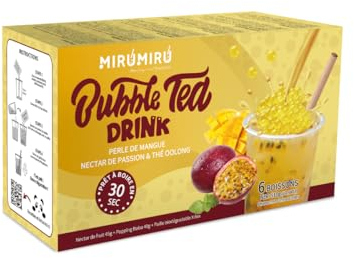 MiruMiru - Bubble Tea Kit - Verschiedene Geschmacksrichtungen - Home Kit für Getränke, inklusive Recycelter Papierstrohhalm - Bubble Tea zu Hause zubereiten (6, Mango & Passionsfrucht)