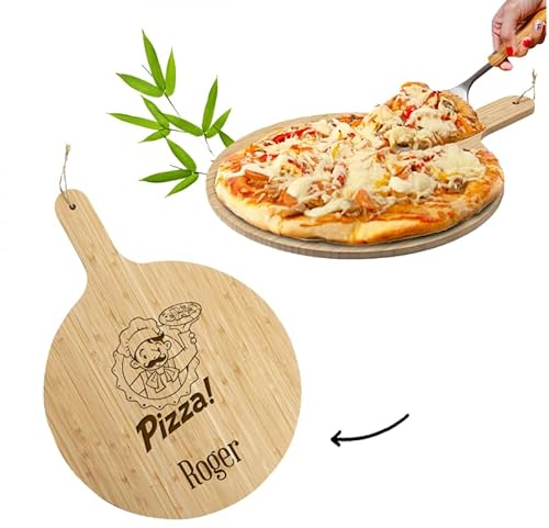 Tagliere in legno personalizzato 100% BAMBOU - Pala per pizza incisione su legno per nome, logo, citazione... [ Tagliere bambù]