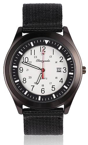 Vicloon Herren Armbanduhr, Quarzuhr Armbanduhr, Auto-Kalender minimalistisches analoges Zifferblatt Canvas Stoff Band Herren Uhr täglich Armbanduhr Solar Movement(Schwarz und weiß)