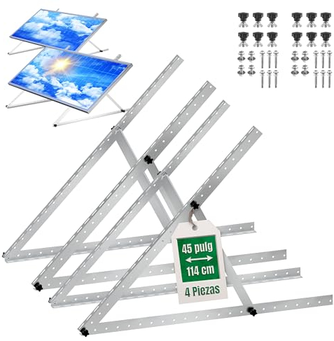 1 par de soporte para panel solar 114 cm, robusto perfil angular de aluminio, soporte solar: montaje para balcón, pared, tejado plano, de tejas y caravana, soporte para kit solar de balcón (2 pares)