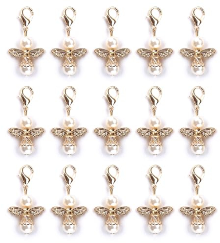 YIEUR 40 Stück Schutzengel Anhänger gold, klein Schutzengel Gastgeschenke Hochzeit Taufe, 4.2cm Schutzengel Anhänger Perlenengel Konfirmation Geburtstag Handmade Geschenk für Gäste(K-gold)