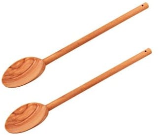Fackelmann 9986150 Lot de 2 cuillères de Cuisine Rondes 30 cm en Bois d'olivier, cuillère en Bois, cuillère Cuisine, Marron, 30 x 7,8 x 1,2 cm