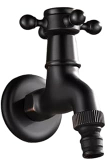 Wasserhahn Schwarzer Verlängerter 1/2-Zoll/3/4-Zoll-Wasserhahn Und Wischbecken Für Waschmaschine Schnell Zu Öffnende Einzelne Kaltwasserdüse Komplett Aus Kupfer Kurze 1/2-Zoll