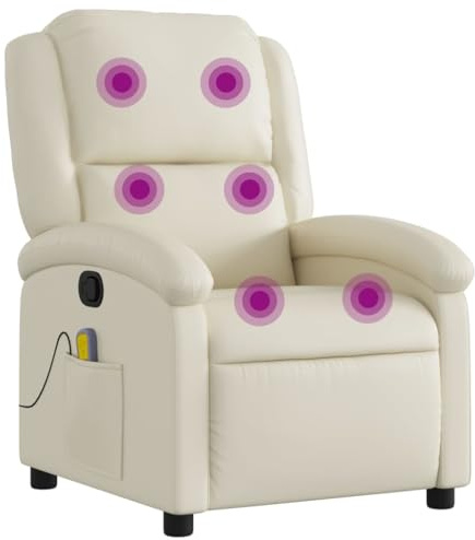 vidaXL Massagesessel, Sessel Verstellbare Rückenlehne, Fernsehsessel Relaxsessel mit Vibrationsfunktion, Liegesessel Polstersessel Ruhesessel, Creme Kunstleder