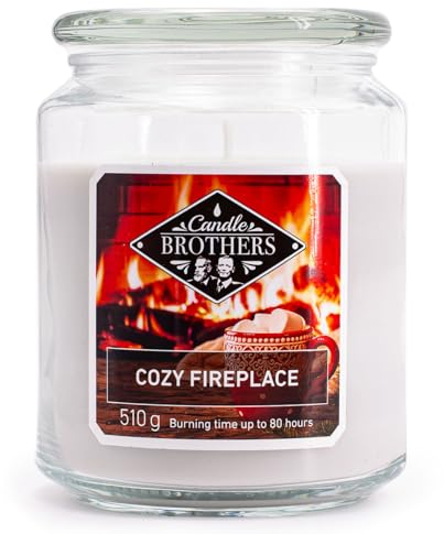 Candle-Brothers Große Duftkerze im Glas mit Deckel | Cozy Fireplace | Duftkerze Lagerfeuer | Kerze 2 Docht | Kerze lange Brenndauer | Geschenk für Frauen