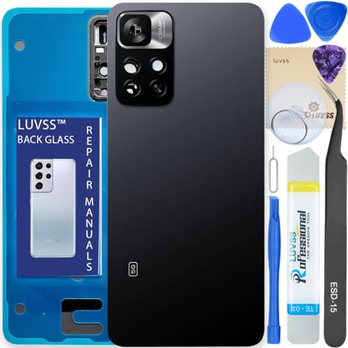 LUVSS Vitre Arrière pour Xiaomi Redmi Note 11 Pro+ Plus 5G Noir Coque Cache Batterie avec Lentille de Caméra, Adhésifs, Kit Outils, Guide De Réparation