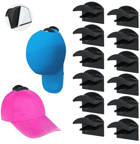 Yicaam 12 Stück Selbstklebende Hut-Haken, Hutständer für Baseballmützen, Cap Halterung Wand Kappen Halterung, Hutaufhänger für Wand, Tür, Schrank (Ohne Bohren)