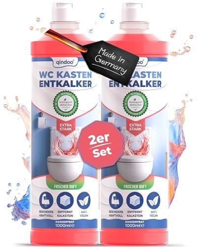 Qindoo Spülkasten WC Entkalker 2 Ltr. Toilettenspülkasten Aufputz oder Unterputz entkalken, Kalk-Krusten Entferner an der Spülmechanik im WC Kasten, Spülkastenreiniger