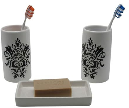 Sanwood 3tlg Set Bad Accessoires 2 x Zahnputzbecher Seifenschale Liz