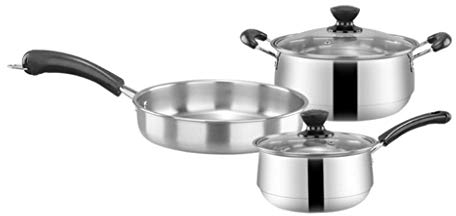 Juego de utensilios de cocina de acero inoxidable de 3 piezas, sartén de fondo plano, olla para sopa, olla para leche, ideal para estufa de gas, cocina de inducción, horno eléctrico, etc. (color: